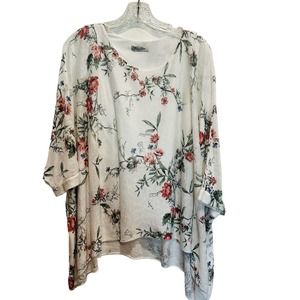 Elena Baldi Womens Size Large Floral Linen Blouse Top Dolman Poncho Sleeve